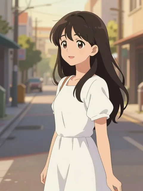 The same anime character in a white dress with sharper details and fewer artifacts