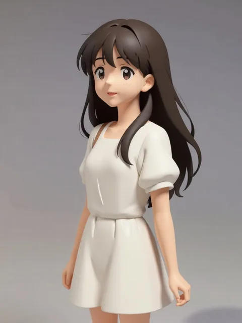 The same character in a white dress rendered as a 3D figurine