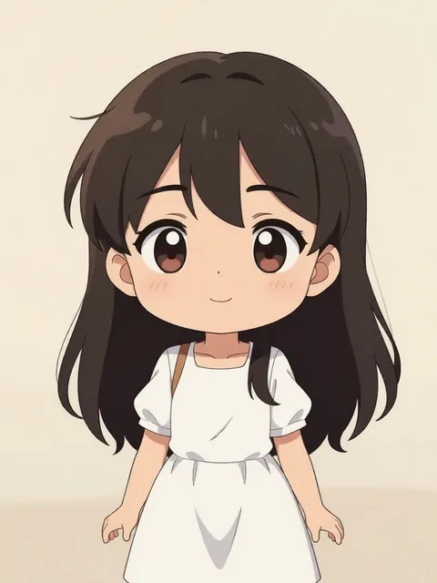 Another front-facing classic chibi variation of the same character in a white dress
