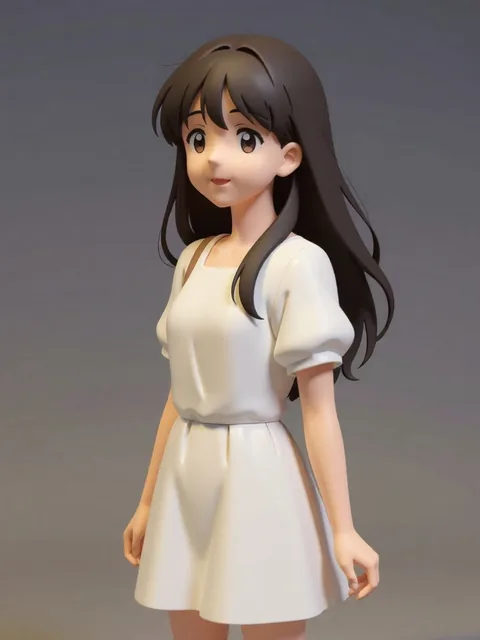 Another 3D figurine render of the same character in a white dress