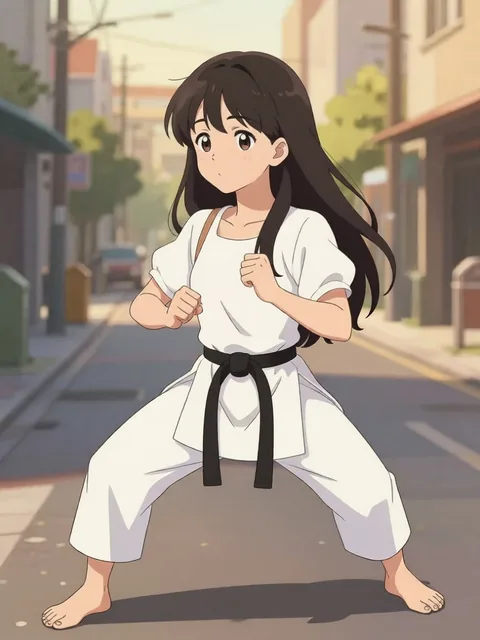 The same anime character in a fighting stance