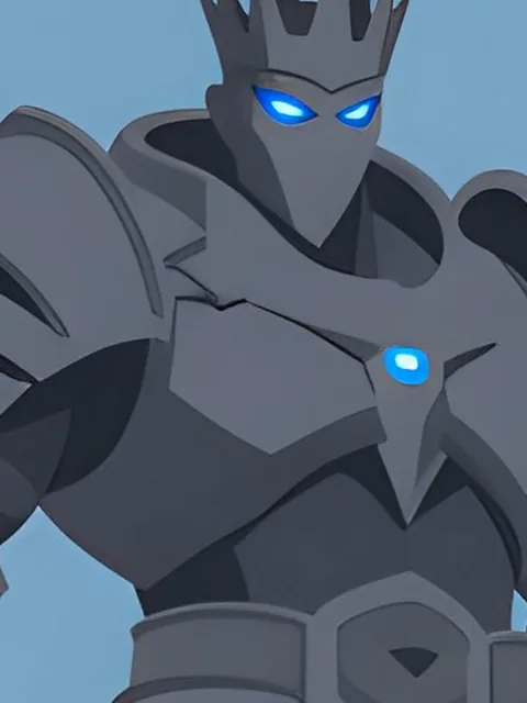 The same region after upscaling: sharp armour lines and glowing eyes