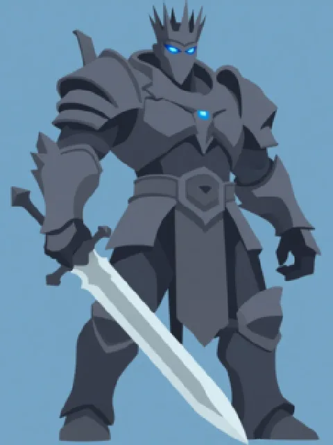 A 256-pixel flat-colour armoured knight shown at its real pixel size, soft and blocky