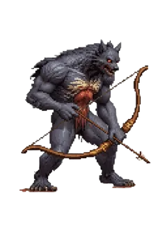 The character before any edit, then the same character holding a bow and arrow
