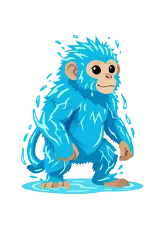 The electric monkey portrait, then the same monkey as a water monkey