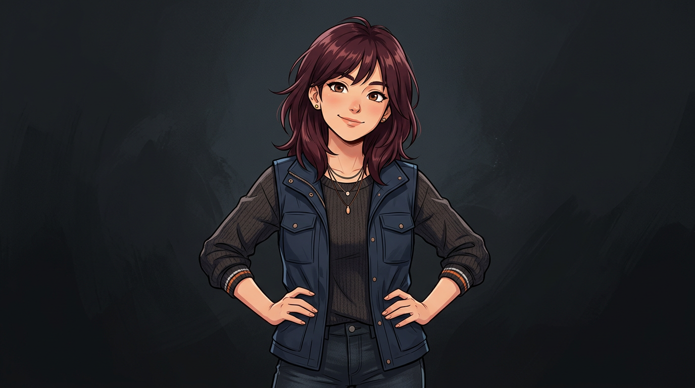 Confident anime character standing with hands on hips — example of AI-generated character pose prompt output
