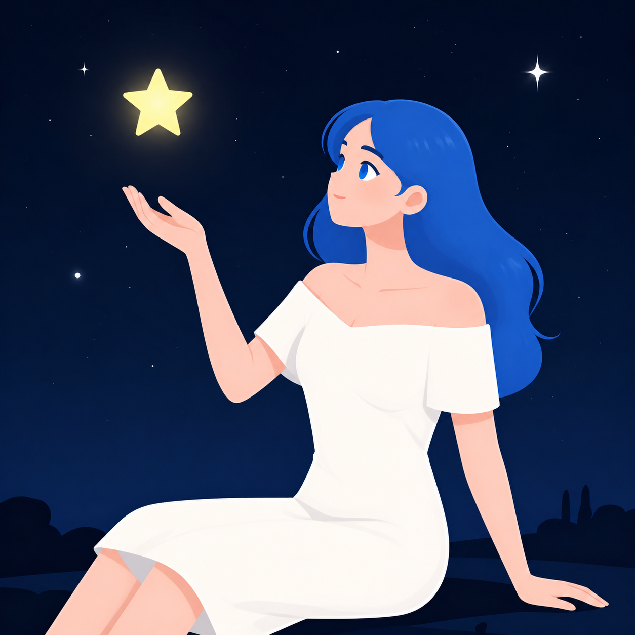 The uploaded reference: a blue-haired woman holding a glowing star
