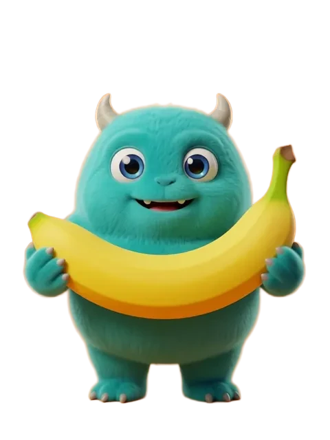 The same creature now holding a banana after Object Swap
