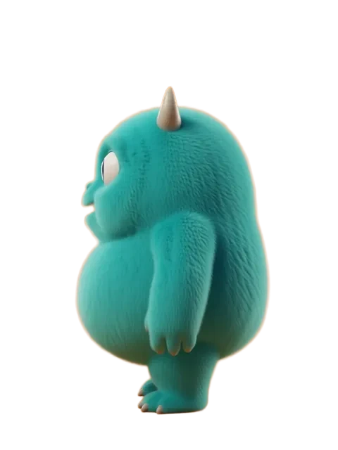 The teal creature from the front, then the same creature turning through side, back and front views
