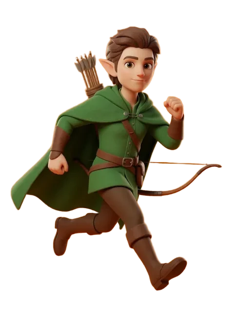 The elf archer standing, then the same archer mid-run