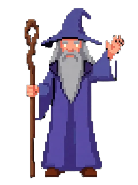 The pixel-art wizard standing, then the same wizard waving