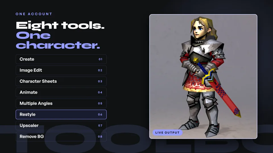 Eight EZ Character tools connected to a consistent knight output