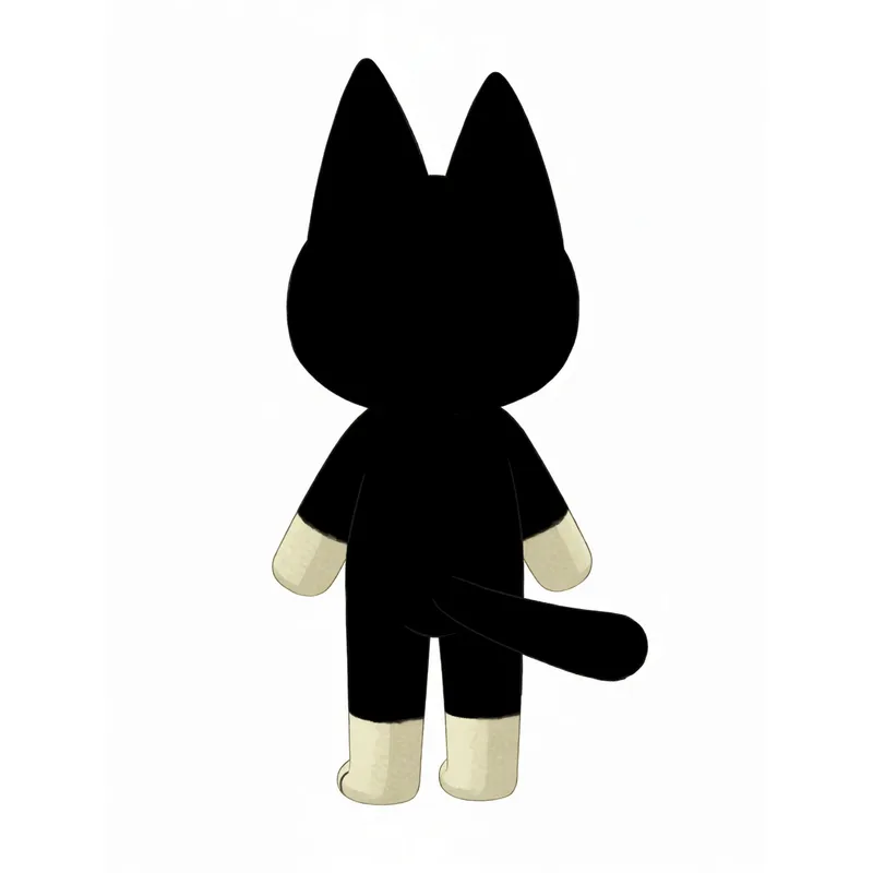 Back view of the same cartoon cat generated from the one upload