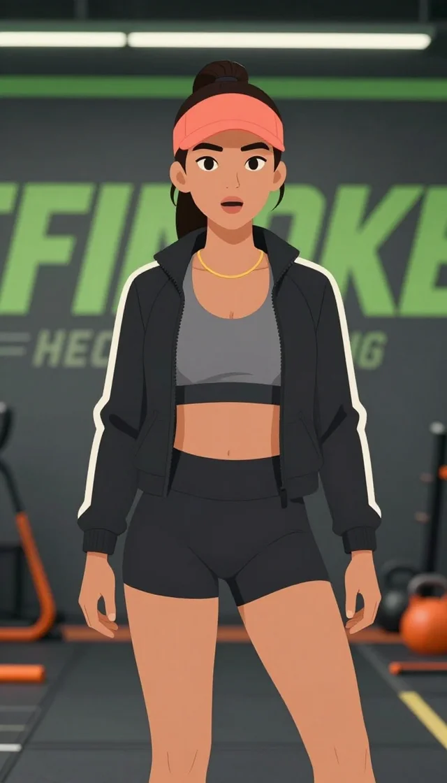 An illustrated athlete in a coral visor, used as the character reference